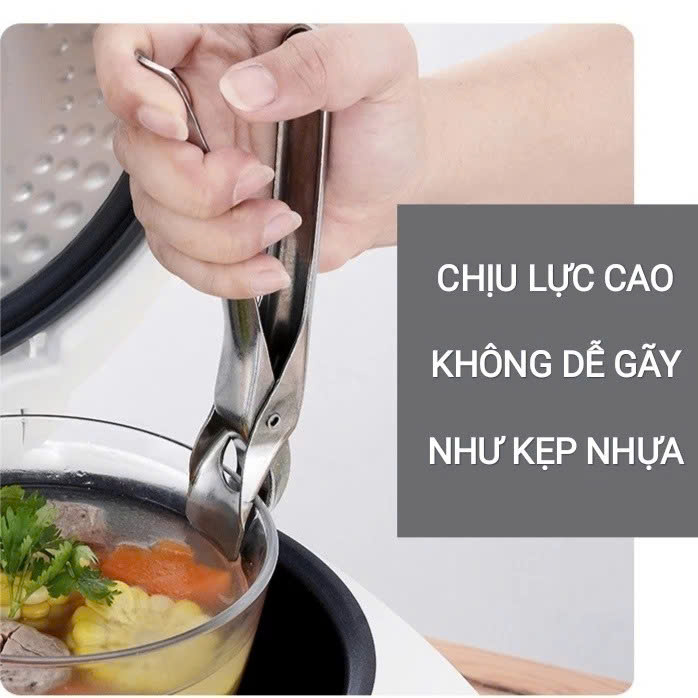 Kẹp Gắp Nóng Inox 304 Có Mút Silicon Chống Trượt 17cm – Kẹp Chống Bỏng, Gắp Bát/Nồi/Nắp An Toàn - HÀNG CHÍNH HÃNG MINIIN