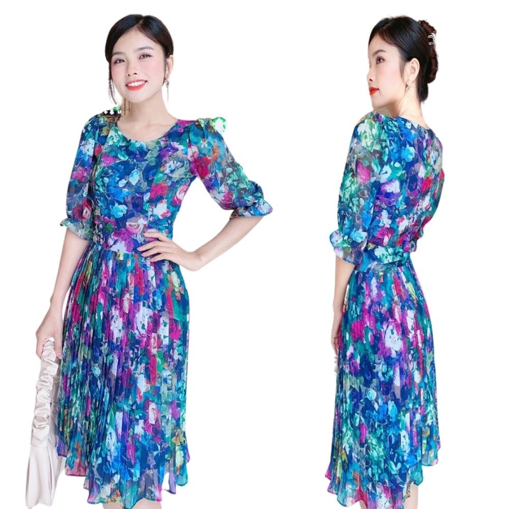 ĐẦM VÁY NỮ HOA PHỐI TRẺ TRUNG DẬP LY - MH0032