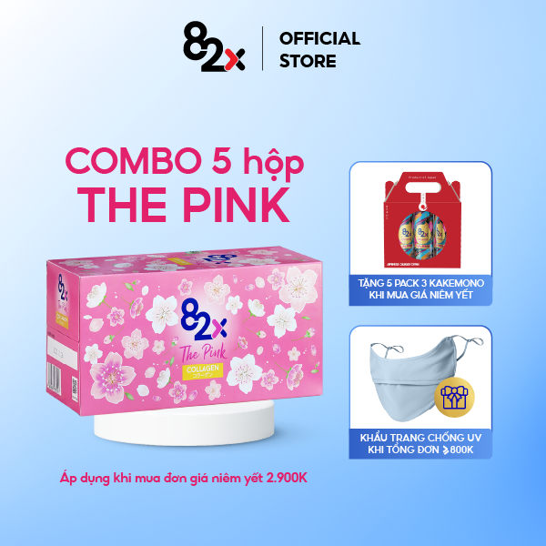 Combo 5 hộp 82X The Pink Collagen 1000mg Collagen, 300mg Vitamin C từ Nhật Bản