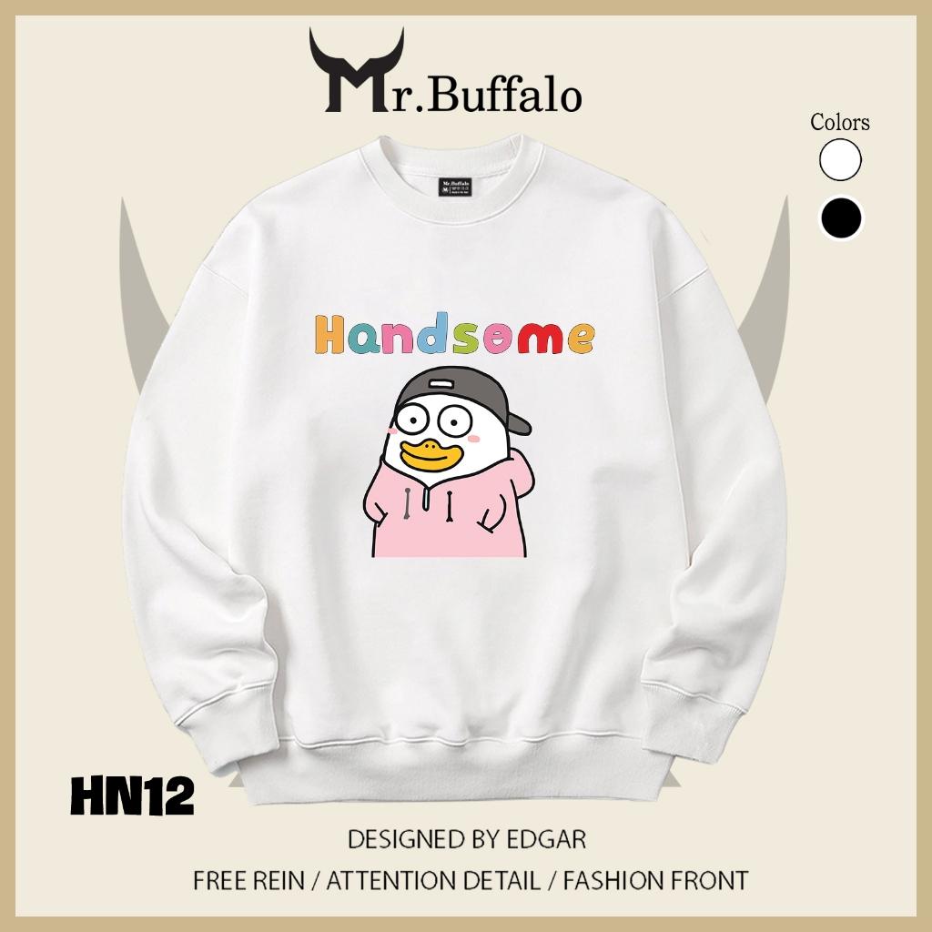 Áo sweater thu đông form rộng in hình hài hước "Mập rõ chứ không mập mờ" Mr.buffalo - [HN13] Áo Đen