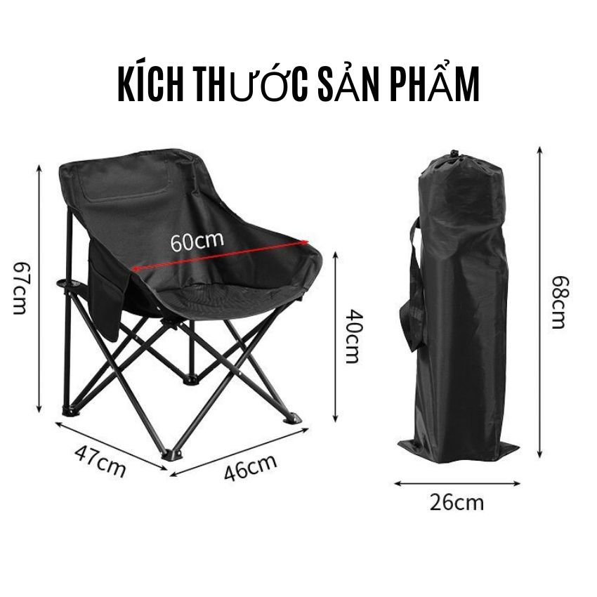 Ghế xếp dã ngoại gấp gọn đi cắm trại câu cá khung thép cacbon chịu lực 120kg