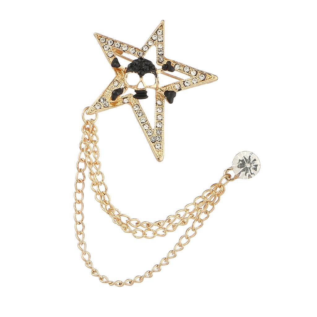 Suits Brooch  Skull Pin Badge Tassel Chain Shirt Collar Pin