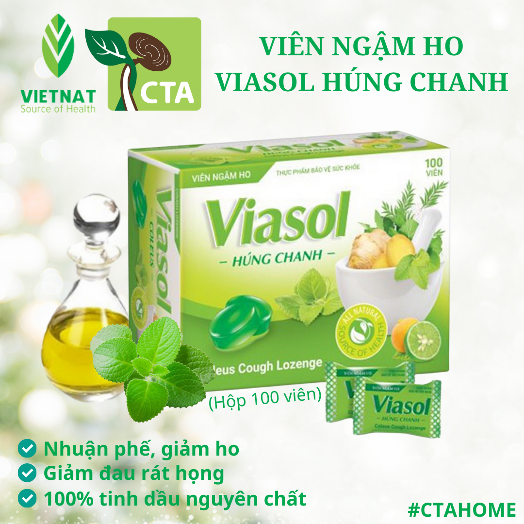 VIÊN NGẬM THẢO MỘC HÚNG CHANH VIASOL HỔ TRỢ GIẢM HO - Hộp/100 viên