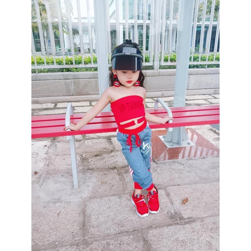 SET THỂ THAO ÁO ỐNG CROPTOP QUẦN BẠ JEAN BÉ GÁI CÁ TÍNH