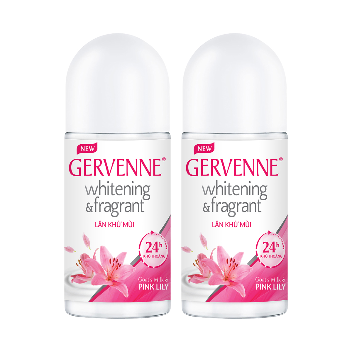 Gervenne Combo 2 Lăn khử mùi trắng da Pink Lily 50ml/chai