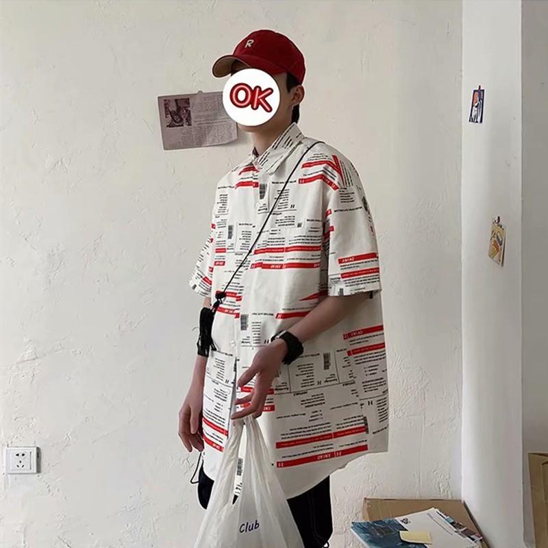 Áo sơ mi rộng thoải mái tay ngắn in chữ tiếng Anh thời trang mùa hè dành cho nam