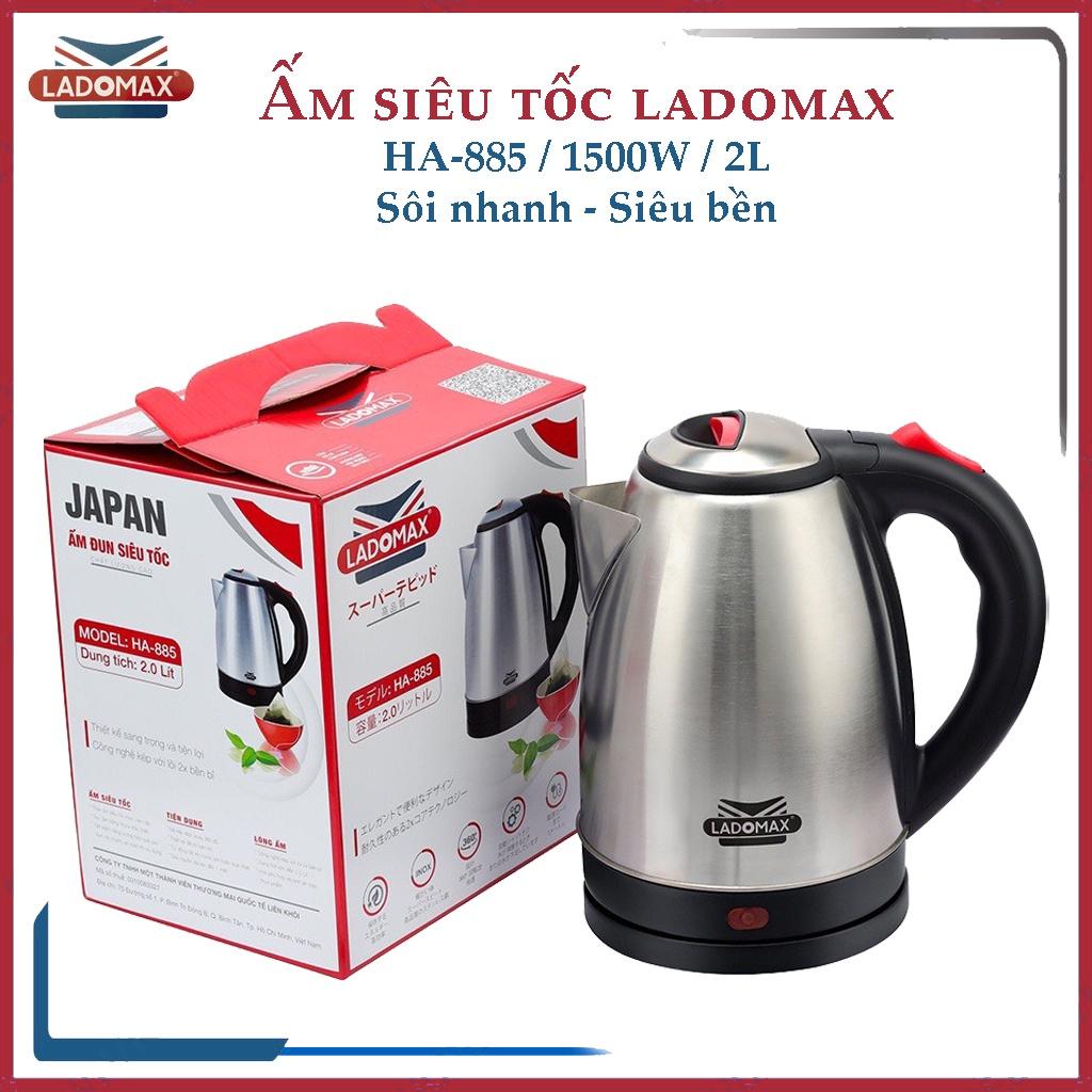 Ấm đun siêu tốc Ladomax 2L, bình siêu tốc Inox công suất 1500W HA-885 - Hàng chính hãng