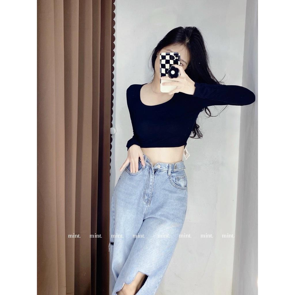 ÁO CROPTOP CỔ VUÔNG TAY DÀI CỰC TRẺ TRUNG NĂNG ĐỘNG