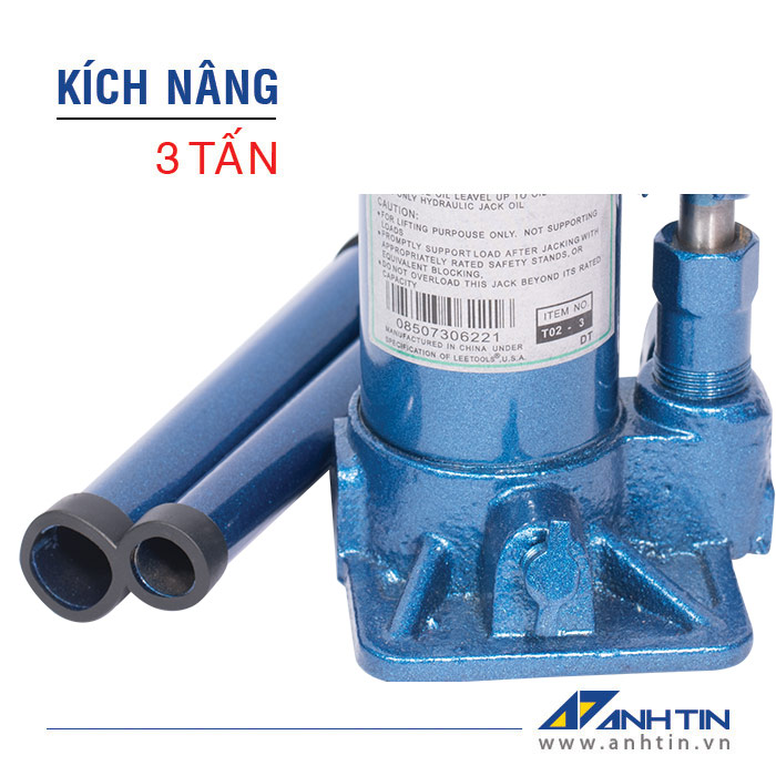 Con đội 3 tấn | Kích nâng xe ô tô xe tải | Kích thủy lực | 3 tấn | Chiều cao nâng 90mm | Chiều cao ren 70mm