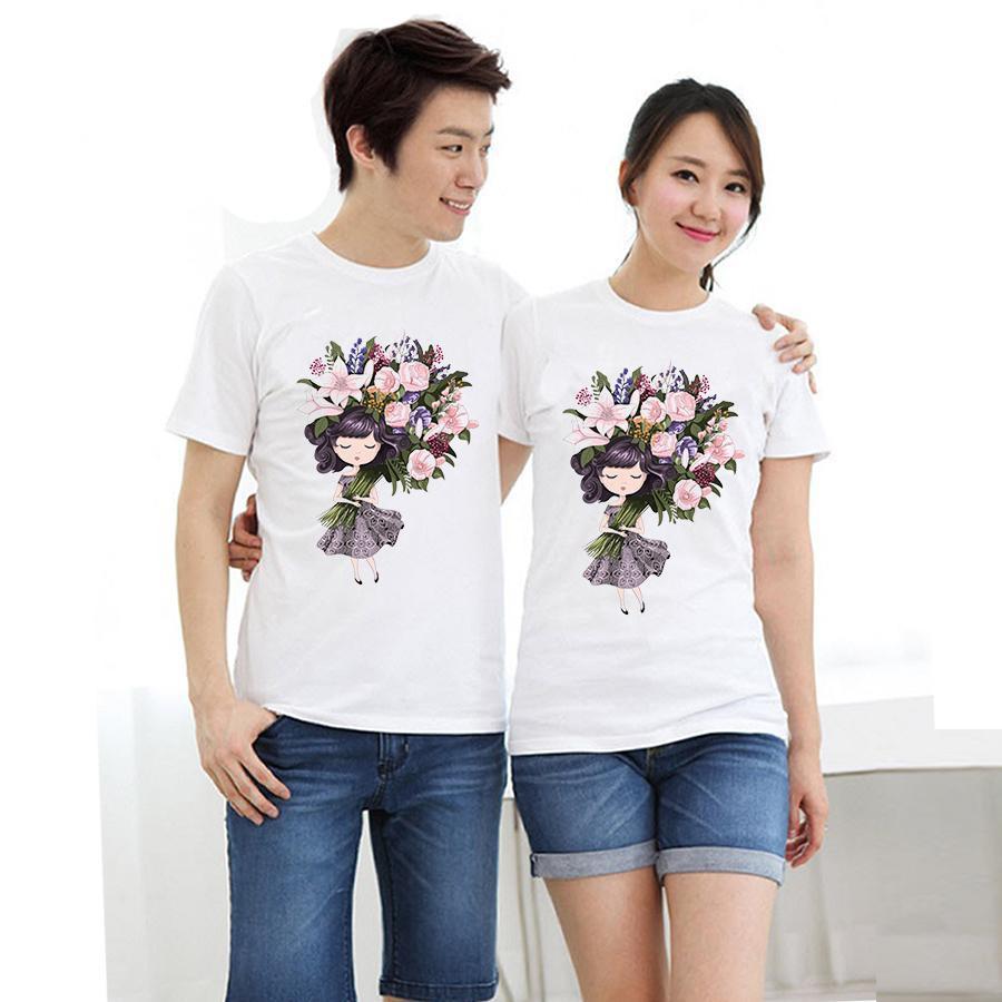 Áo thun cặp đôi in hình form rộng phong cách hàn quốc