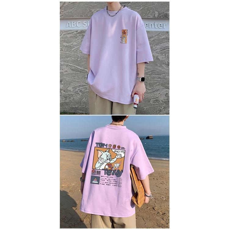 Áo thun tay lỡ nam nữ, áo phông unisex form rộng chất cotton mát mịn thấm hút mồ hôi in hình TOM &amp; JERRY CỰC ĐẸP