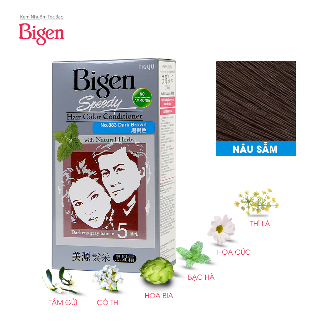 Combo 2 hộp thuốc nhuộm phủ bạc Bigen Conditioner nhuộm phủ bạc hoàn toàn, giá tiết kiệm 80mlx2 dạng kem - 882 Nâu Đen