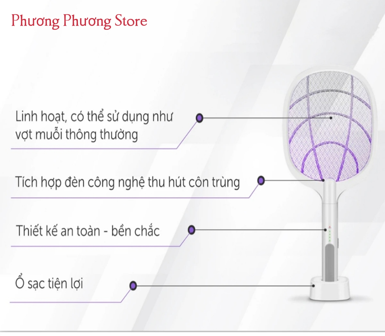Vợt Muỗi Thông Minh 3 Trong 1 Tích Hợp Vợt Bắt Bẫy Muỗi và Đèn Ngủ Siêu Tiện Lợi, An Toàn Giúp Bảo Vệ Giấc Ngủ Gia Đình Bạn
