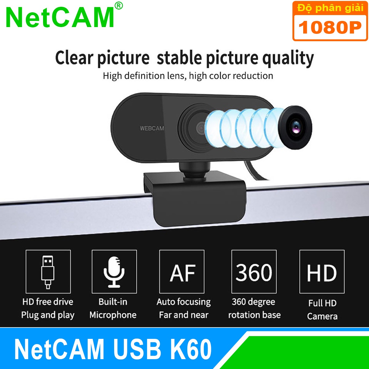 Webcam Netcam USB K60 1080P - Hàng Chính Hãng