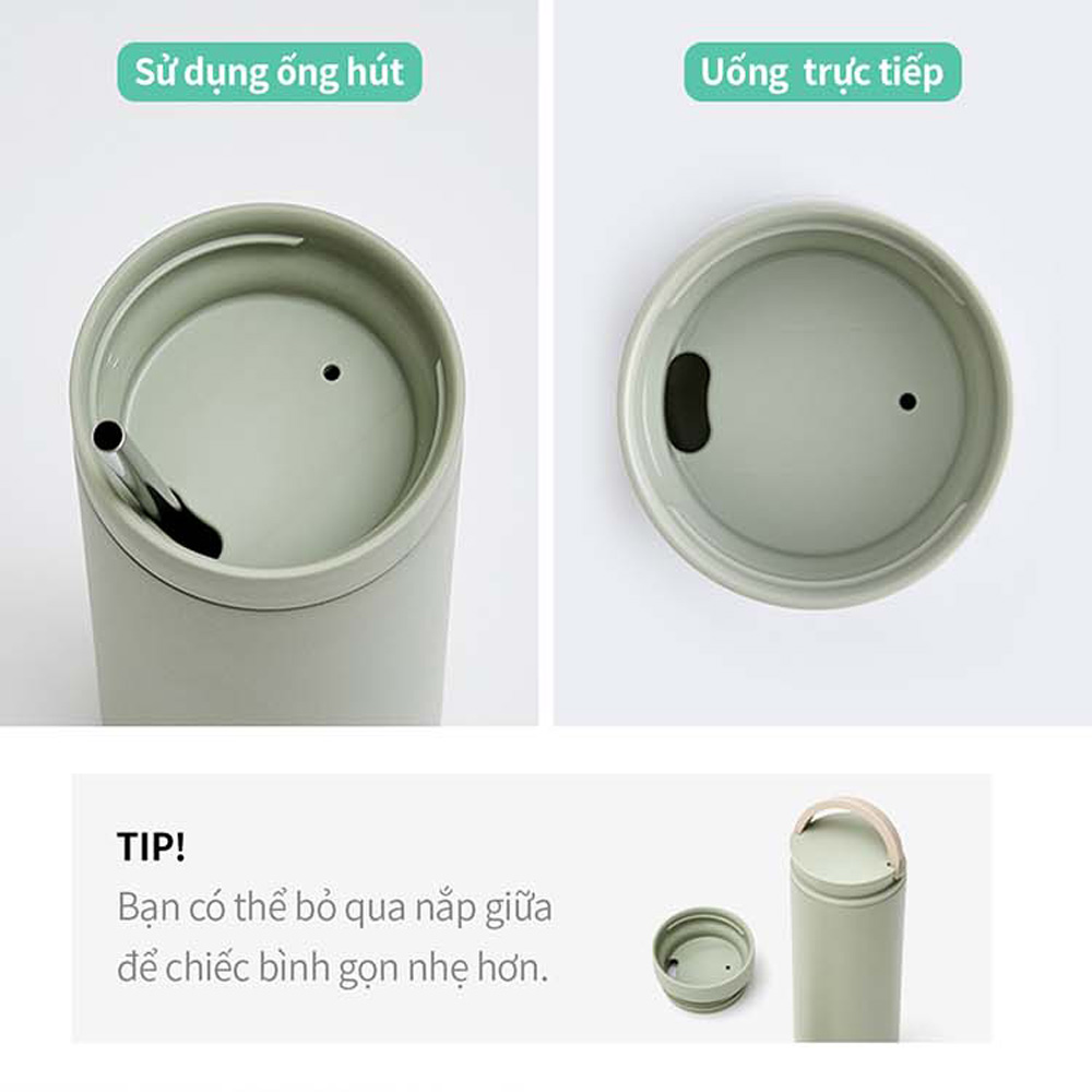 Bình giữ nhiệt Lock&amp;Lock 475ml Metro Two Way màu trắng LHC4274WHT, Hàng chính hãng, có quai xách, đế silicone chống trượt - JoyMall
