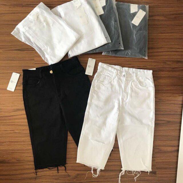 Quần lửng ngố bò giấy Rách Gối 1 cúc - quần bò jean skinny xưởng may giá sỉ