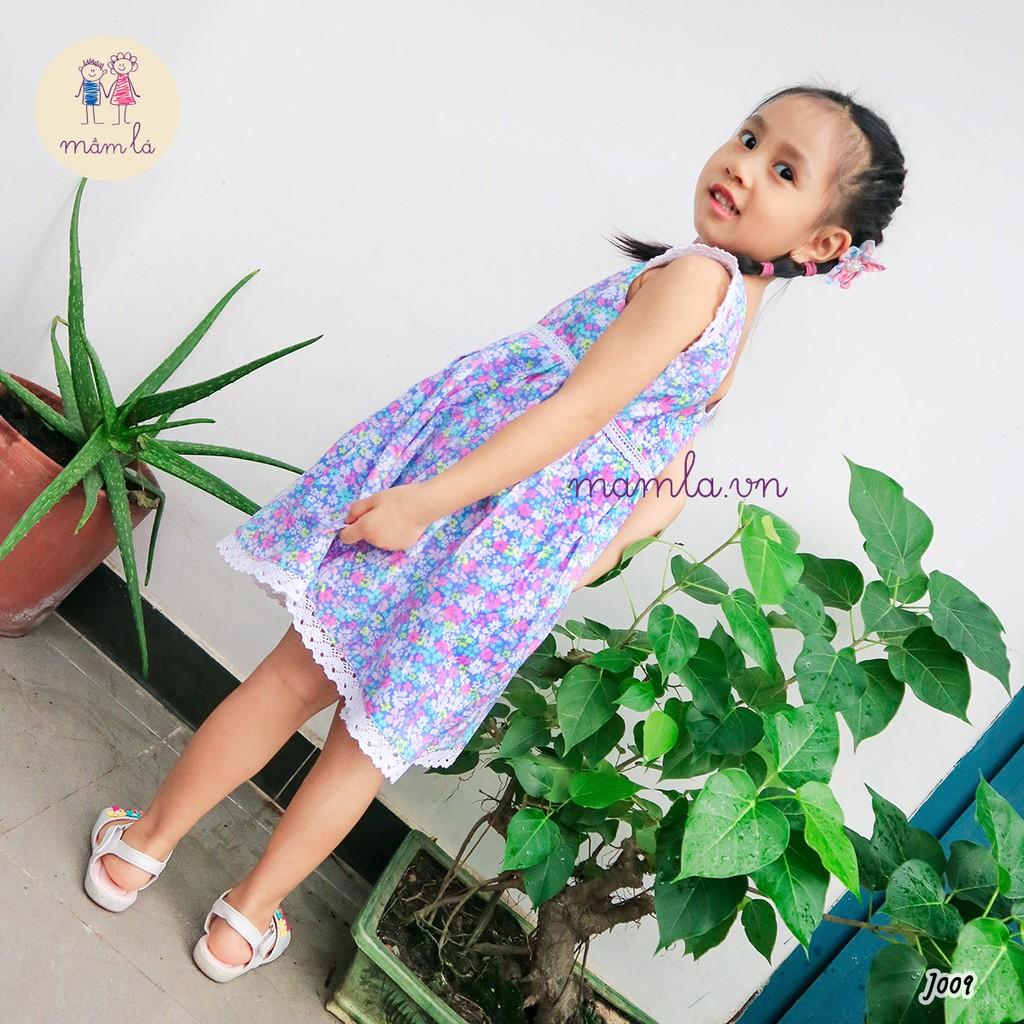 Đầm hoa nhí nền xanh dương viền ren | 2Y-6Y