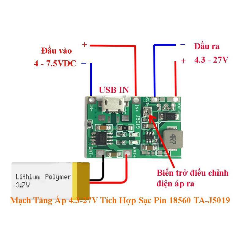 Mạch sạc pin 18650 1s tích hợp tăng áp 27v