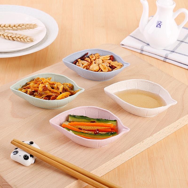 Chén dĩa đựng gia vị, nước chấm thiết kế hình chiếc lá nhiều màu xinh xắn nhựa lúa mạch thân thiện với môi trường