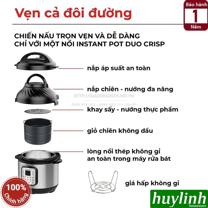 Nồi áp suất điện kết hợp chiên không dầu Instant POT Duo Crisp 11-in-1 - 8 lít - 11 chức năng - Hàng chính hãng