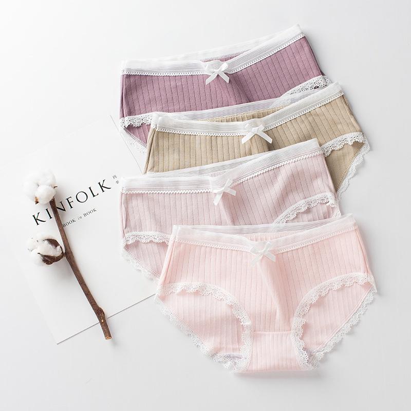 Combo 5 quần lót nữ cotton gân tăm viền ren trắng dễ thương - Tada