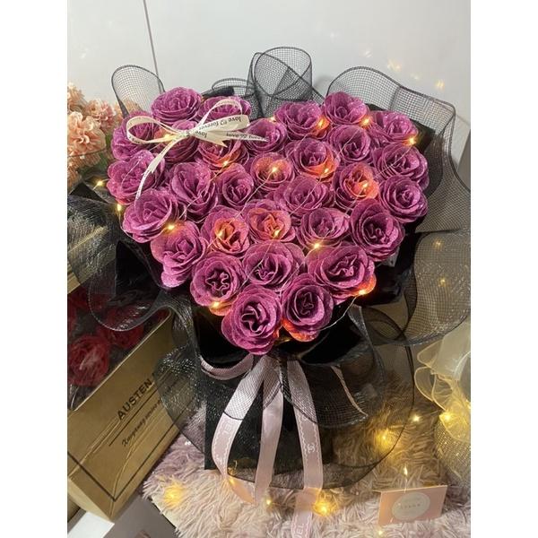 Bó hoa nhũ kim tuyến hình tim 30 bông xinh xắn