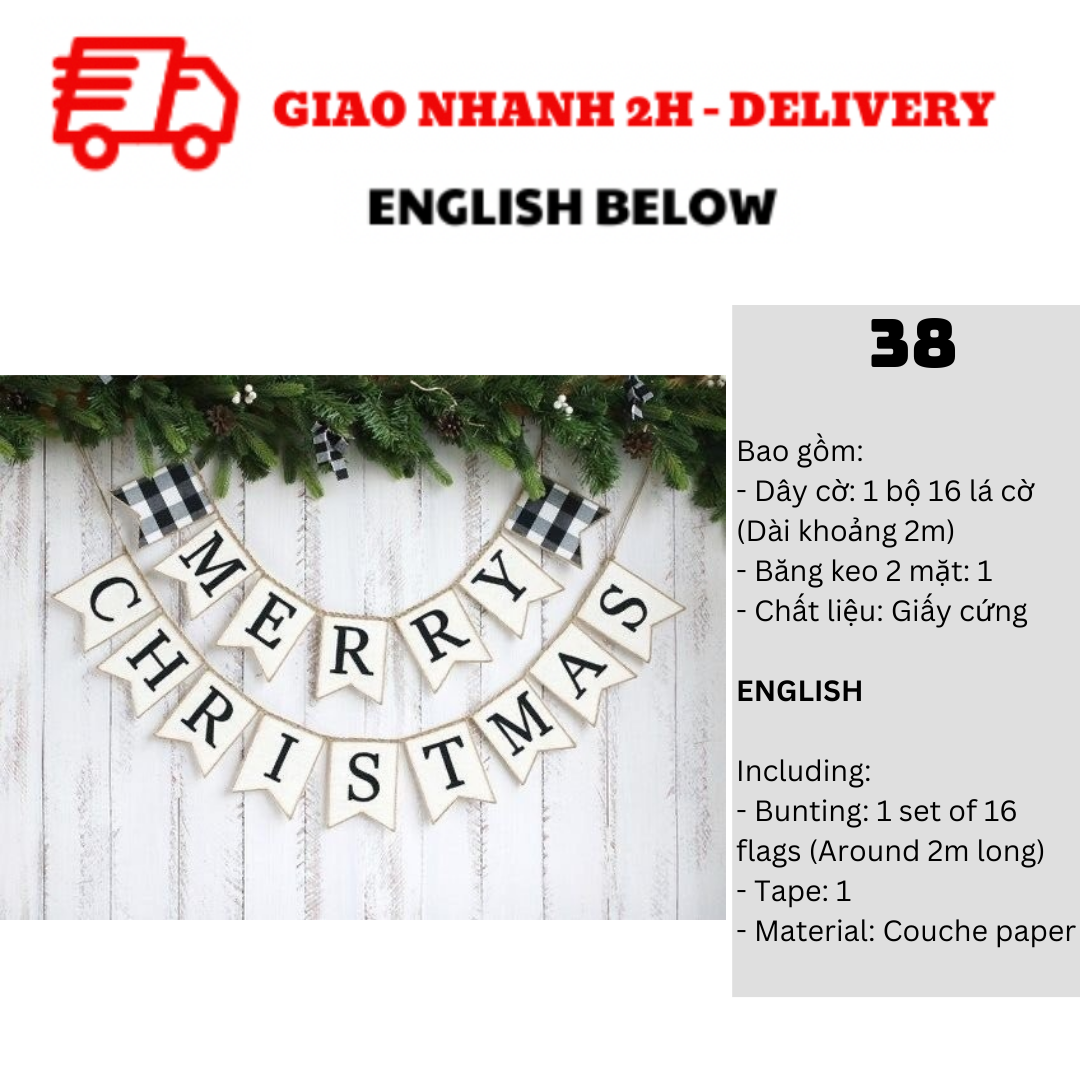 Bộ Dây Cờ Noel Trang Trí Tiệc Nhiều Mẫu - Merry Christmas Bunting DCXM10