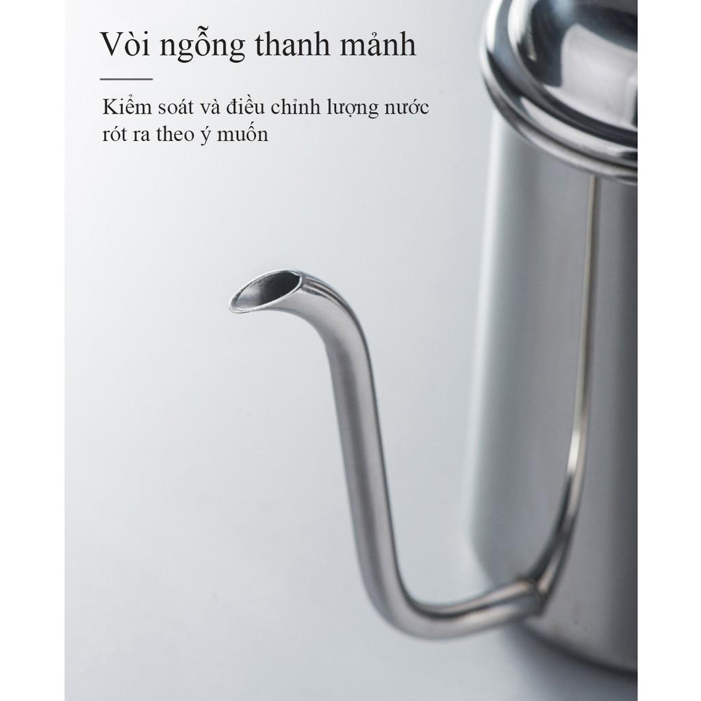 Ấm pha cafe pha trà vòi ngỗng có nắp 650ml Inox 304 cao cấp AnShin