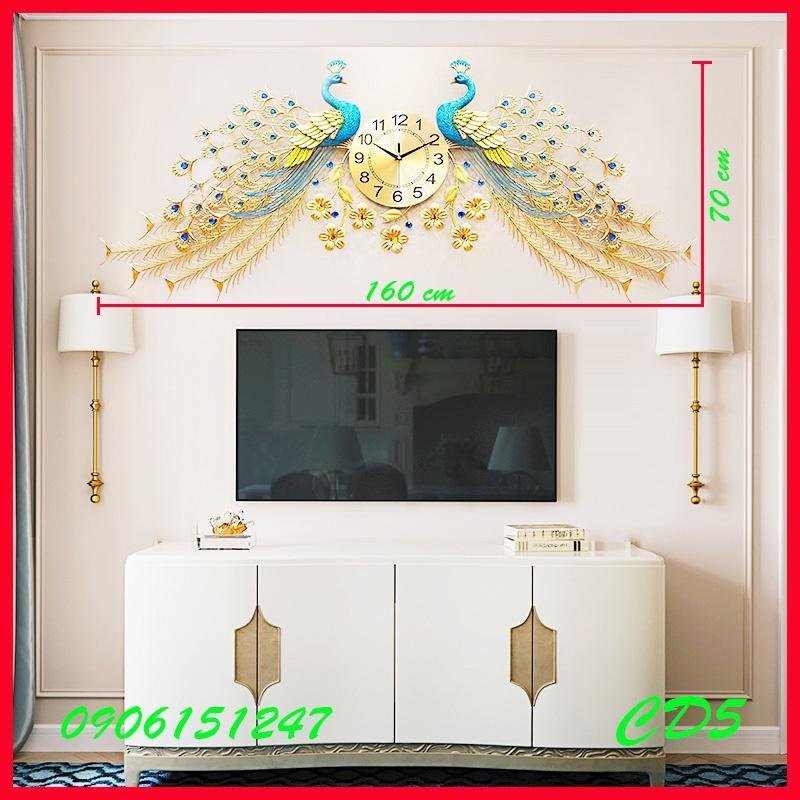 Đồng hồ treo tường trang trí decor chim công CD5 Khổng Tước vàng kích thước 160 x 70 cm