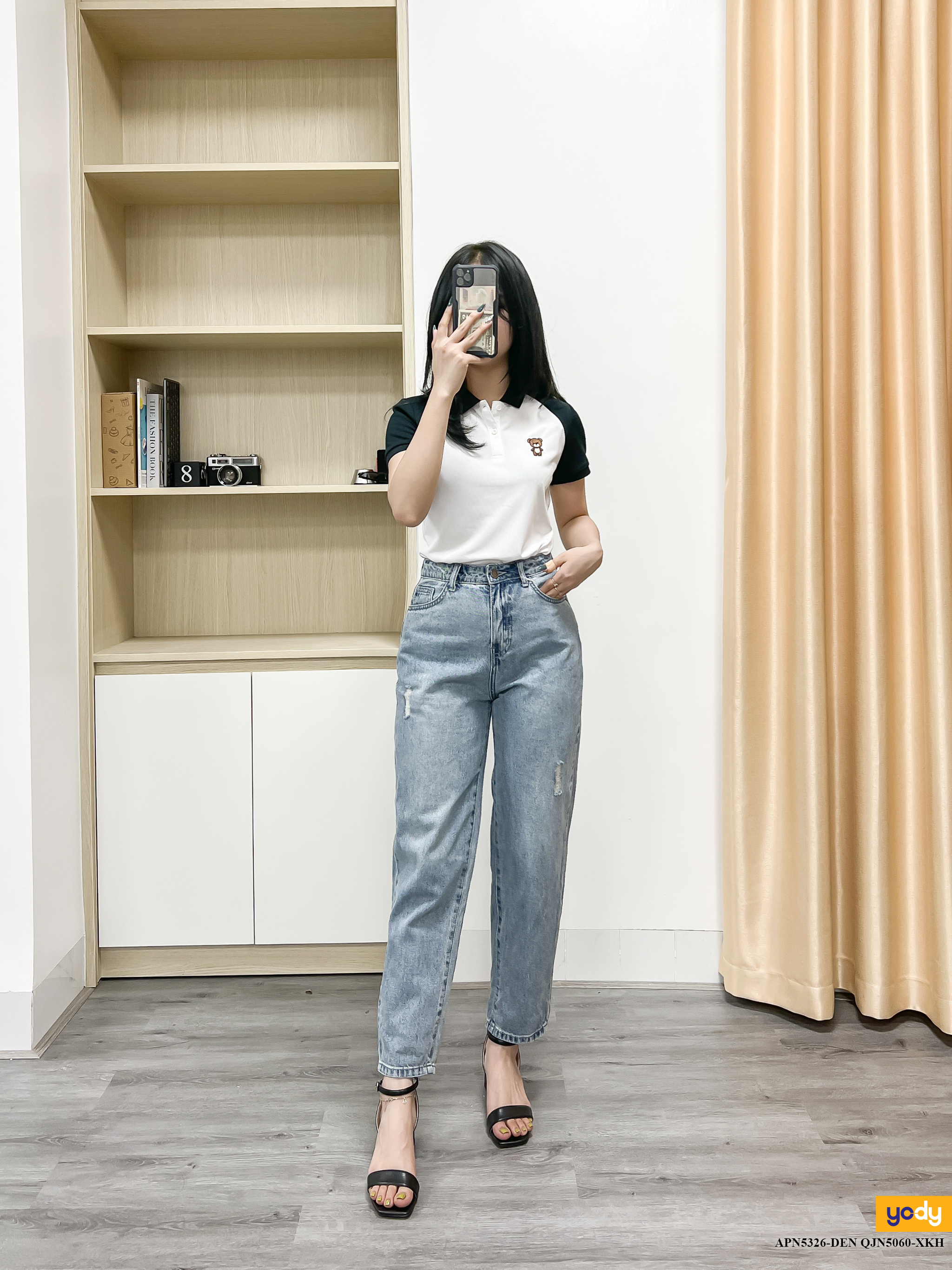 Áo Polo Nữ YODY vải cotton cafe in hình gấu APN5326