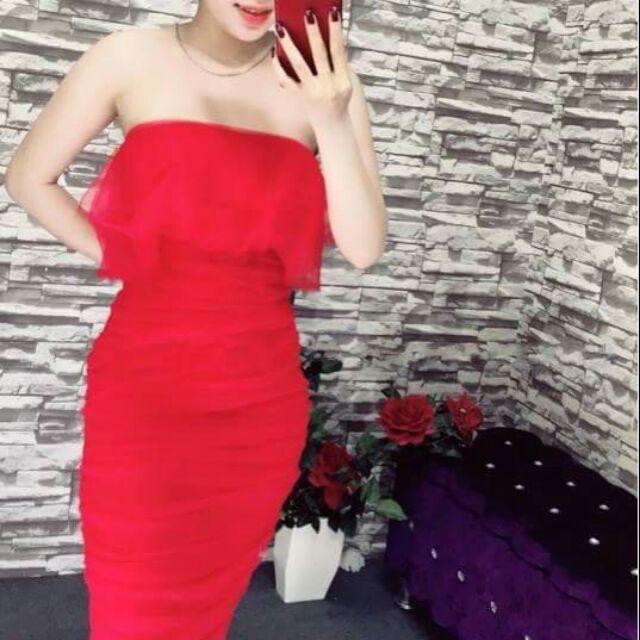 Đầm noel cúp phối voan sexy