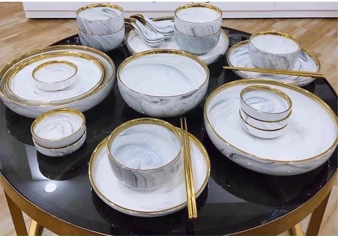 BỘ BÁT ĐĨA PHONG CÁCH BẮC ÂU BỘ 26 MÓN MẠ VÀNG CAO CẤP