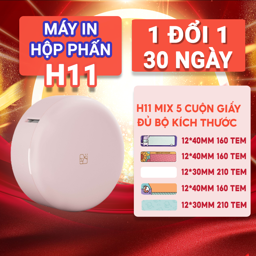 Máy in nhãn nhiệt hộp phấn hồng Shoptida H11 kết nối bluetooth thiết kế nhỏ gọn kèm 5 cuộn tem nhãn- Hàng Chính Hãng