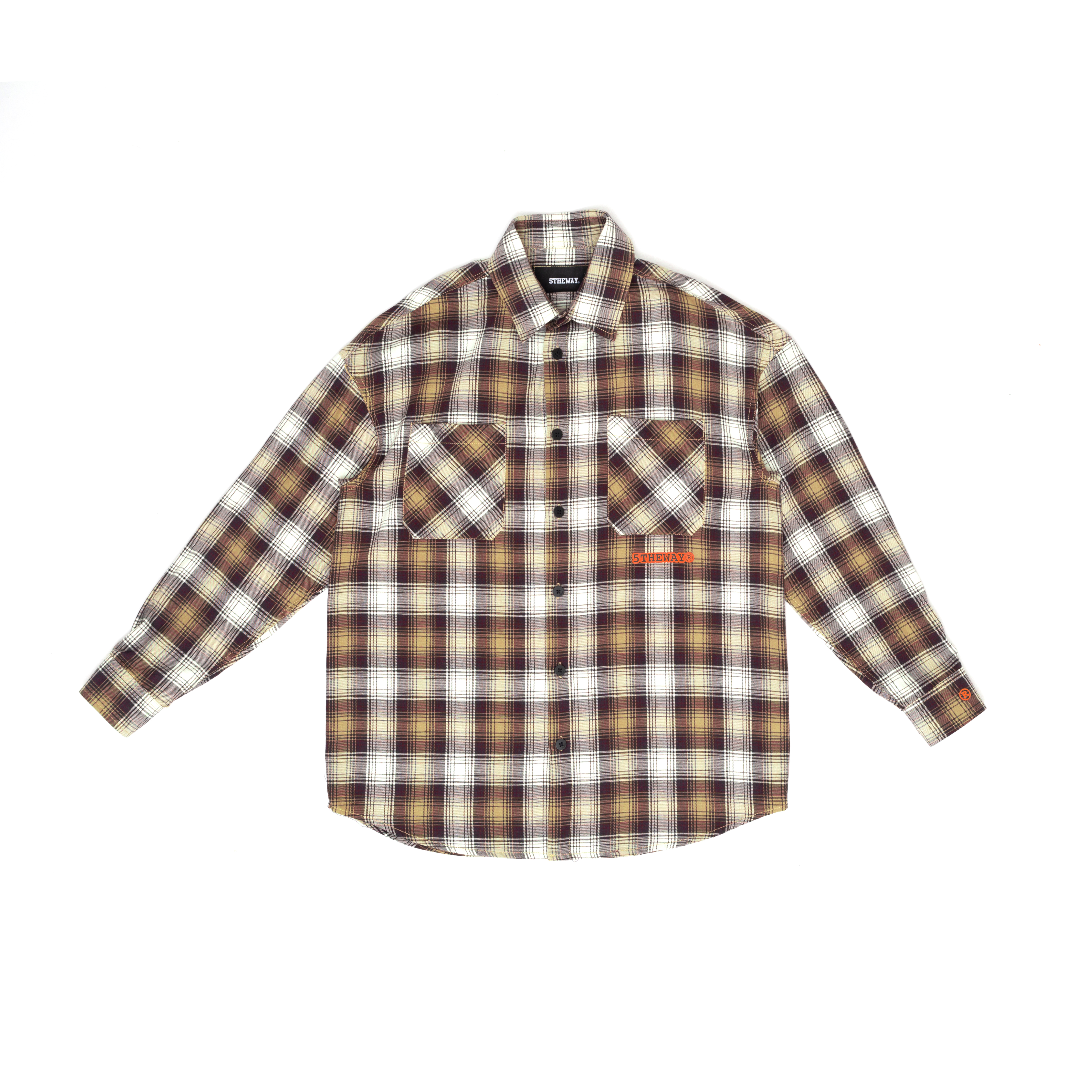 Áo Sơ Mi Flannel 5THEWAY Tay Dài Sọc Caro Tím Cam aka /stroke/ BIG LOGO FLANNEL SHIRT in PU/GR