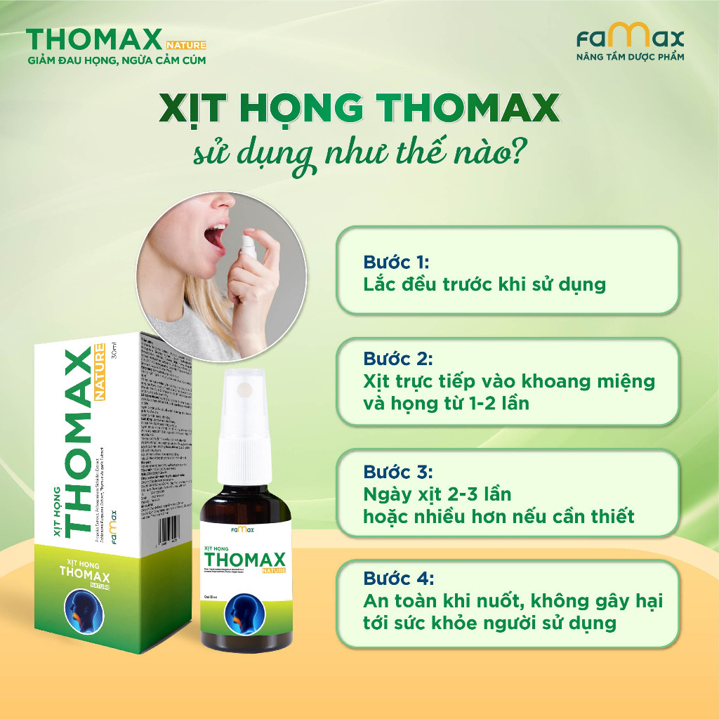 Combo 2 lọ Xịt họng Thomax Nature 30ml hỗ trợ giảm ho, giảm đau họng, ngừa cảm cúm