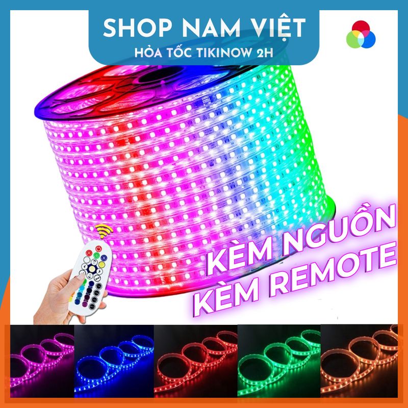 Dây Led 5050 RGB 220V Kèm Nguồn + Remote - Trang Trí Ngoài Trời