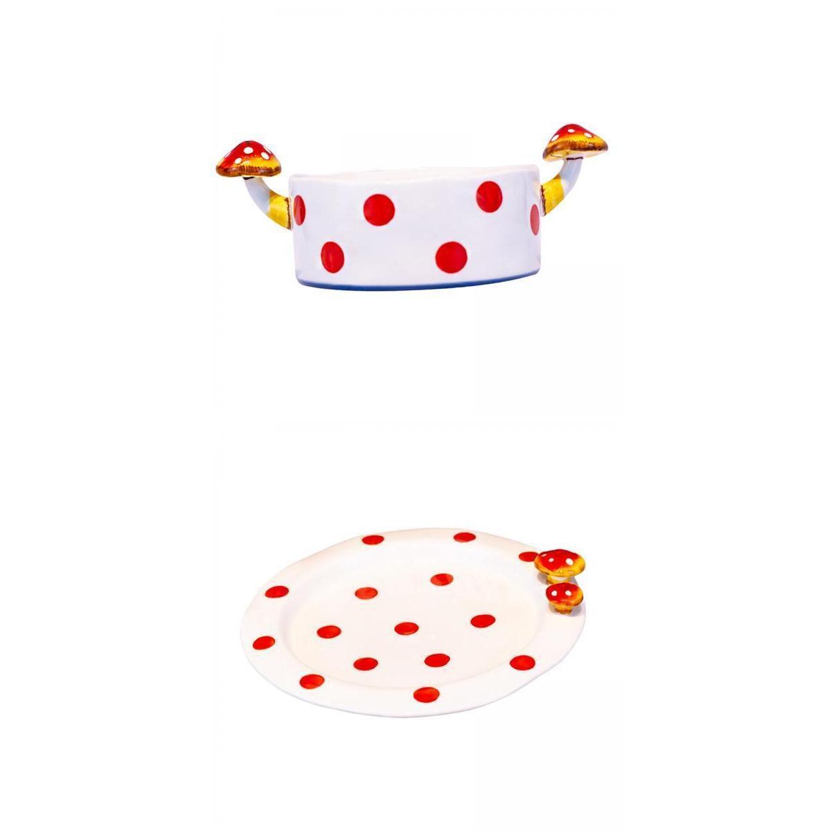 2 Pieces Mushroom Dinnerware Round Plate & Bowl Container Houseware Salad