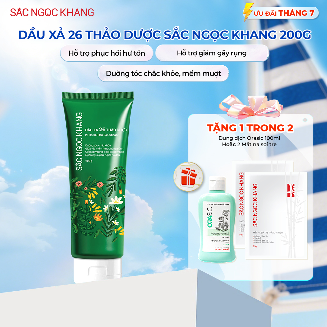 Dầu Xả 26 Thảo Dược Sắc Ngọc Khang - Hỗ Trợ Làm Sạch Sâu, Giảm Gãy Rụng, Phục Hồi Hư Tổn, Nuôi Dưỡng Mái Tóc Chắc Khỏe Bồng Bềnh