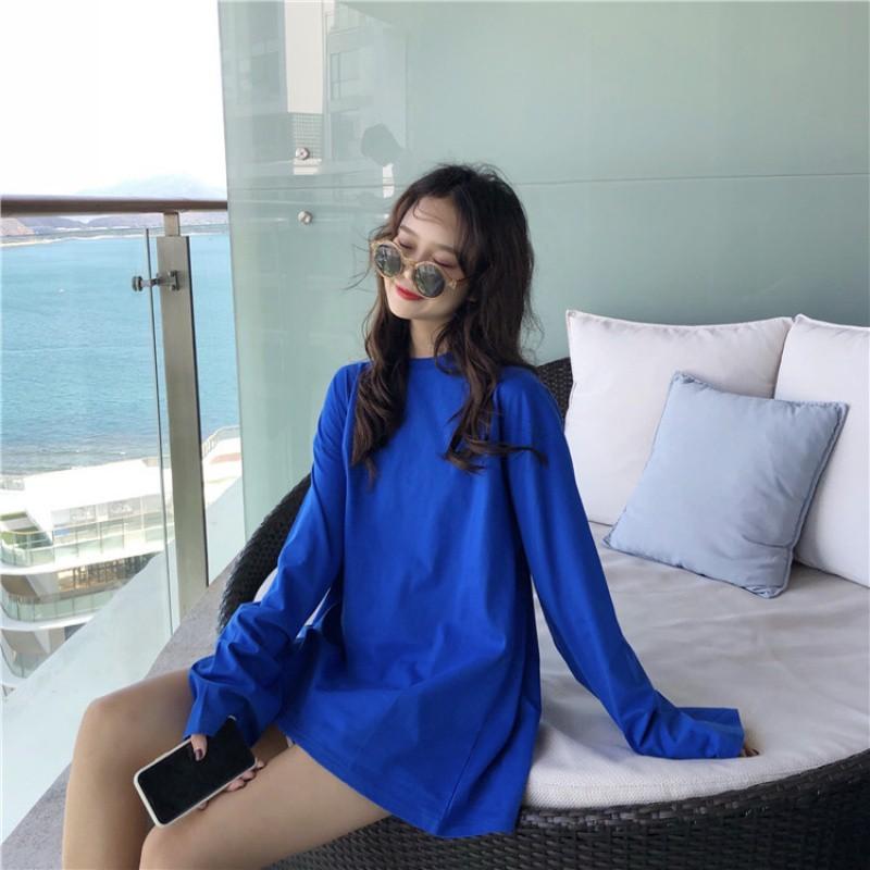 Áo Thun Trơn Tay Dài Oversize Form Rộng, Vải Cotton 75