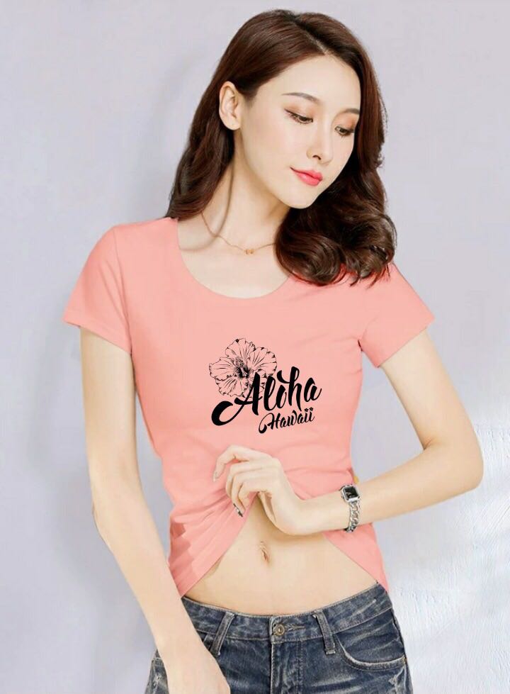 Áo thun nữ MXM cổ tròn form ôm body in chữ Aloha cực xinh thun cotton 4 chiều từ 40-52kg