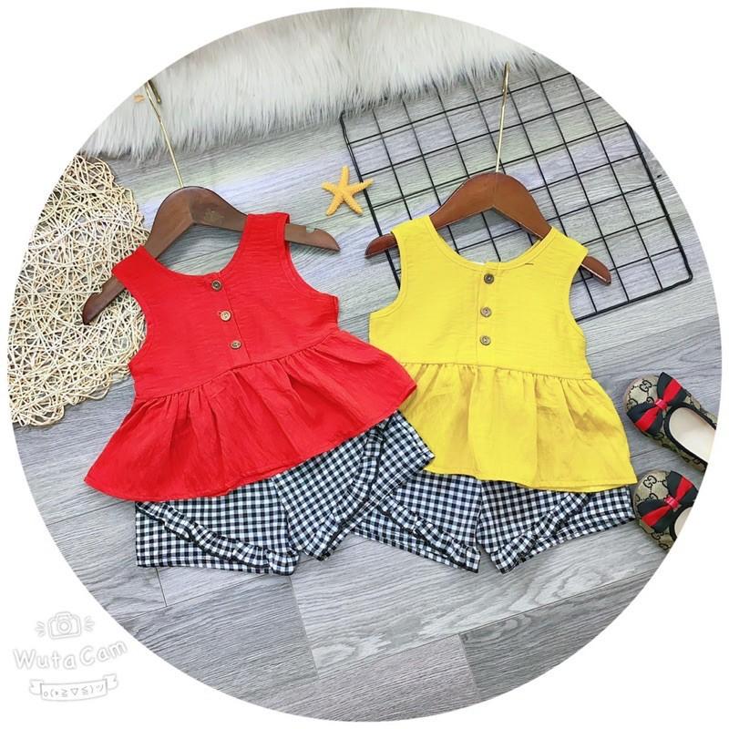 Bộ đũi quần kẻ vạt chéo bé gái