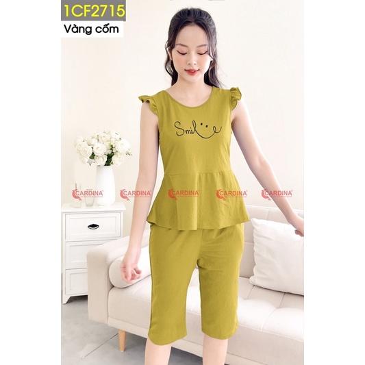 Đồ Bộ Nữ  Bộ Mặc Nhà Chất Cotton Nhật Cao Cấp Tay Bèo Quần Lửng Hoạ Tiêt In Chữ 1CF27