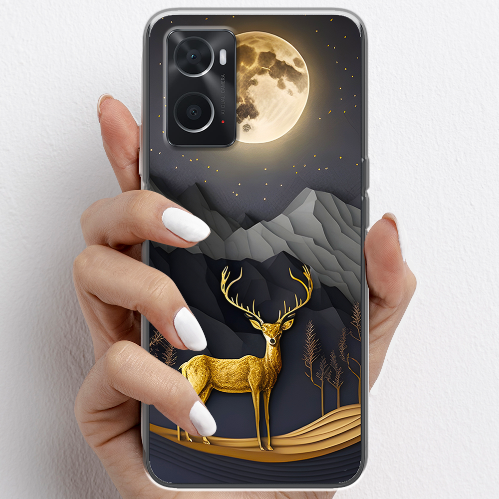 Ốp lưng cho Oppo A76, Oppo A96 nhựa TPU mẫu Nai vàng và mặt trăng