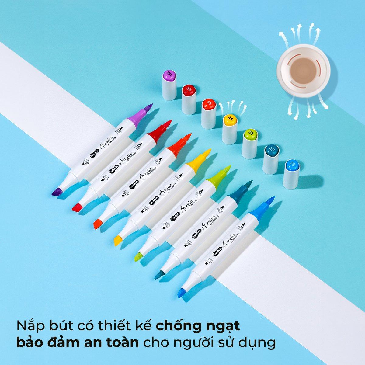 Hộp 12 Bút Lông Màu Acrylic Markers 2 Đầu - Colokit ACM-C001