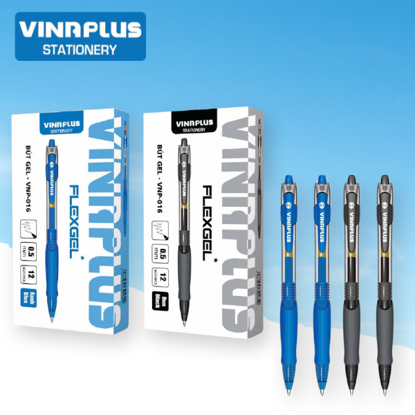 Bút Bi Nước Vinaplus VNP-016 Viết Gel Bấm - Mực Xanh - Mực Đen - Trơn Tru Cho Học Sinh Văn Phòng