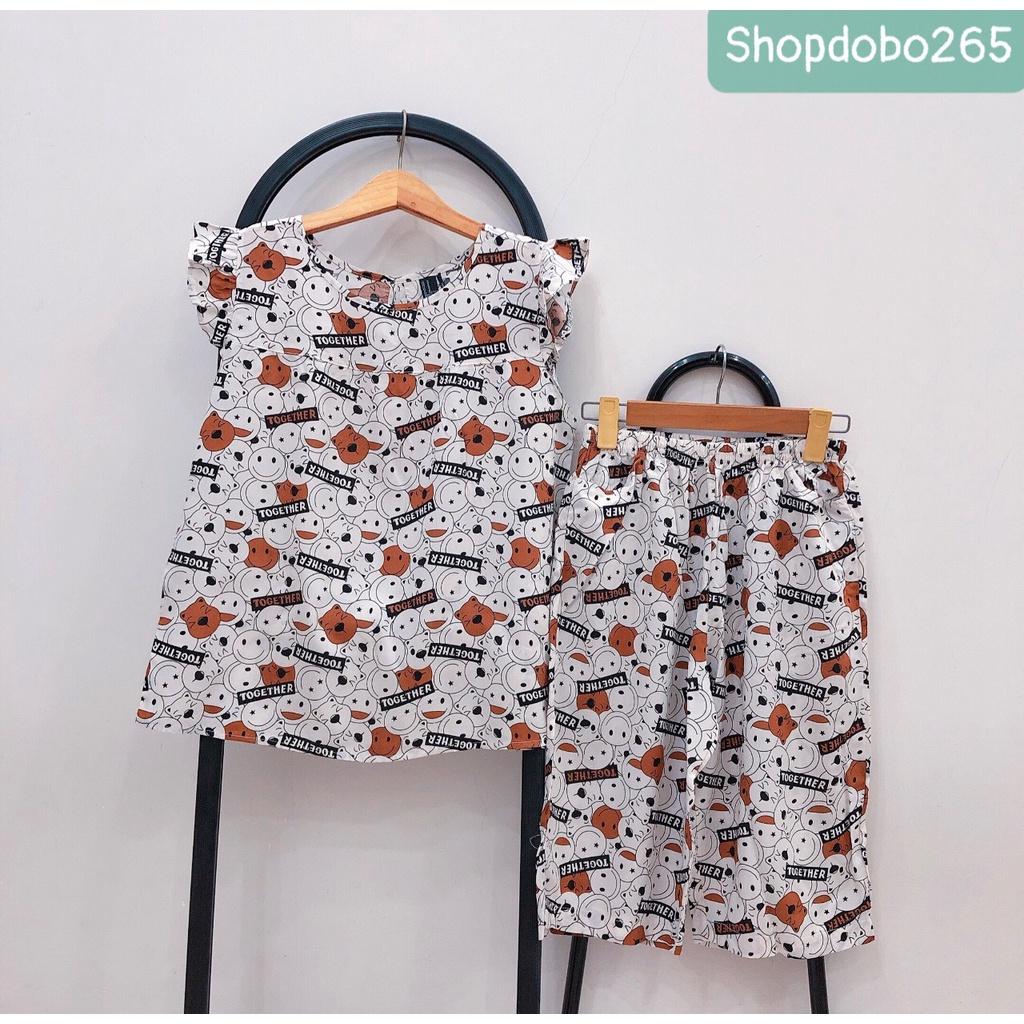 Đồ bộ nữ,đồ ngủ mặc nhà lửng tay cánh tiên vải lanh mềm, mát BL 164 họa tiết dễ thương size 45-70kg.