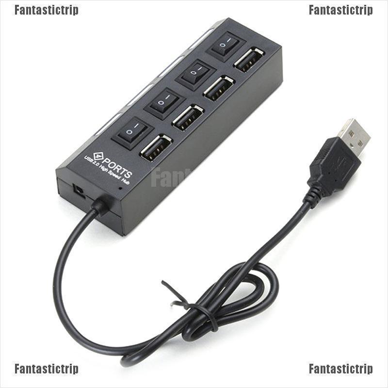 Hub Chia 4 Cổng USB 2.0 Có Công Tắc Bật / Tắt Kèm Dây Cáp AC Cho Máy Tính