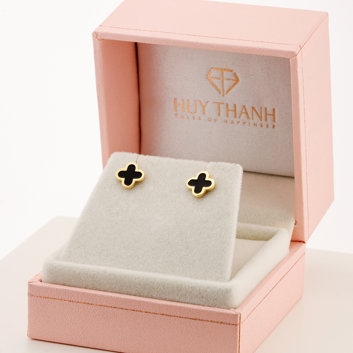 Bông Tai Nữ Hoạ Tiết Cỏ Bốn Lá May Mắn Vàng 14K BTAM122 Huy Thanh Jewelry
