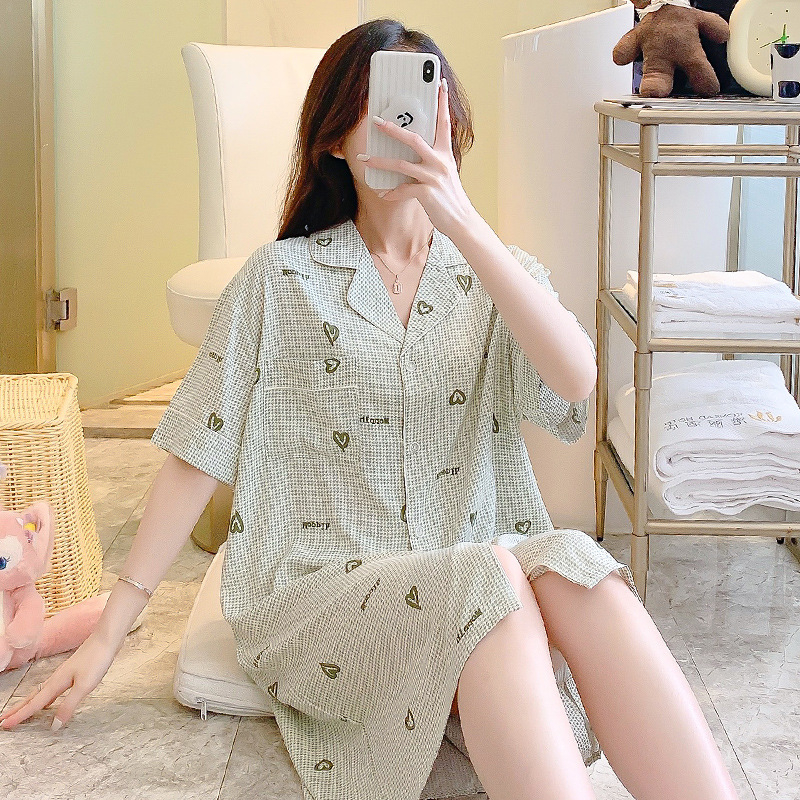 Váy ngủ ngắn tay vải Cotton lụa tự nhiên mềm mại thoáng mát, đầm mặc nhà mùa hè mã VAV0409