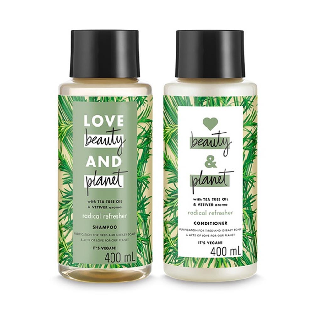 Combo Dầu Gội &amp; Dầu Xả Love Beauty &amp; Planet Sạch Sâu Radical Refresher 100% Tinh Dầu Tràm Trà Úc Hương Cỏ Vetiver 400ML